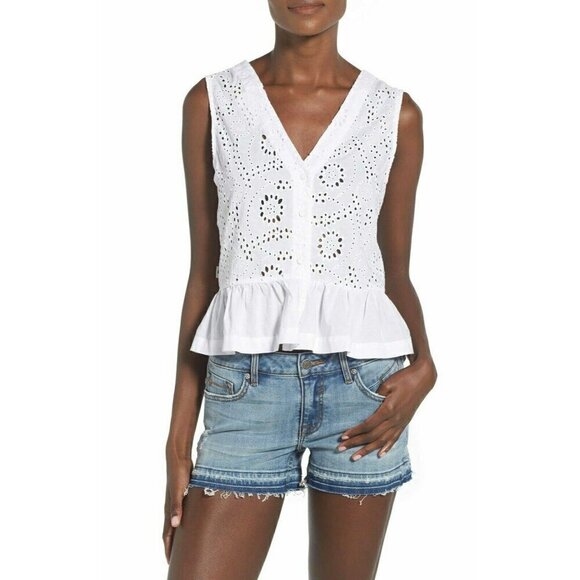 Rhythm Women's White Cotton Jungle Floral Eyelet Sleeveless Tank Top - Picture 10 of 16